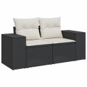 VidaXL Sofa ogrodowa z poduszkami, 2-osobowa, czarna, polirattan