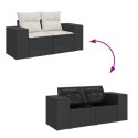 VidaXL Sofa ogrodowa z poduszkami, 2-osobowa, czarna, polirattan