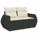 VidaXL Sofa ogrodowa z poduszkami, 2-osobowa, czarna, polirattan