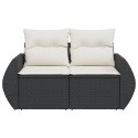 VidaXL Sofa ogrodowa z poduszkami, 2-osobowa, czarna, polirattan