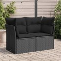 VidaXL Sofa ogrodowa z poduszkami, 2-osobowa, czarna, polirattan