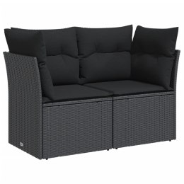 VidaXL Sofa ogrodowa z poduszkami, 2-osobowa, czarna, polirattan