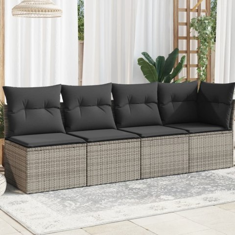 VidaXL Sofa ogrodowa z poduszkami, 4-osobowa, szara, polirattan