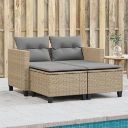 VidaXL Sofa ogrodowa 2-osobowa ze stołkami, beżowa, rattan PE