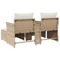 VidaXL Sofa ogrodowa 2-osobowa ze stołkami, beżowa, rattan PE