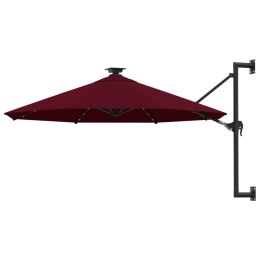 VidaXL Parasol ścienny z LED, na metalowym słupku, 300 cm, burgund