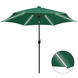 VidaXL Parasol ogrodowy z LED i aluminiowym słupkiem, 300 cm, zielony