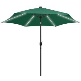 VidaXL Parasol ogrodowy z LED i aluminiowym słupkiem, 300 cm, zielony