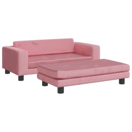 VidaXL Sofa dziecięca z podnóżkiem, różowa, 100x50x30 cm, aksamit