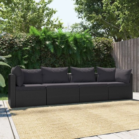 VidaXL 4-częściowa sofa ogrodowa, poduszki, rattan PE, czarna