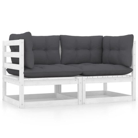 VidaXL 2-osobowa sofa ogrodowa z poduszkami, biała, drewno sosnowe