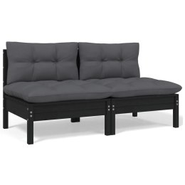 VidaXL 2-osobowa sofa ogrodowa z poduszkami, czarna, drewno sosnowe