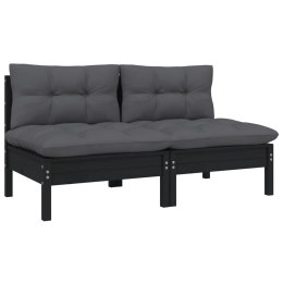 VidaXL 2-osobowa sofa ogrodowa z poduszkami, czarna, drewno sosnowe