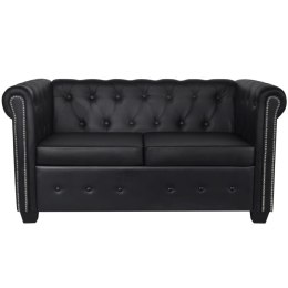 VidaXL Sofa 2-osobowa w stylu Chesterfield, sztuczna skóra, czarna