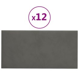 VidaXL Panele ścienne, 12 szt., ciemnoszara, 60x30cm, aksamit, 2,16 m²