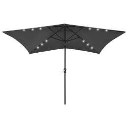 VidaXL Parasol ogrodowy z LED i stalowym słupkiem, antracytowy, 2x3 m