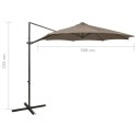 VidaXL Parasol wiszący z lampkami LED i słupkiem, 300 cm, taupe