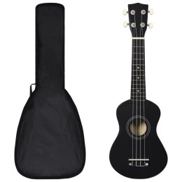 VidaXL Ukulele sopranowe z pokrowcem, dla dzieci, czarne, 21