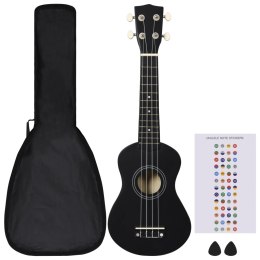 VidaXL Ukulele sopranowe z pokrowcem, dla dzieci, czarne, 21