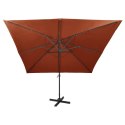 VidaXL Parasol wiszący z lampkami LED i słupkiem, terakota, 300 cm