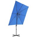 VidaXL Parasol wiszący ze stalowym słupkiem, 250x250 cm, niebieski