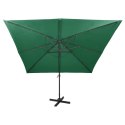 VidaXL Parasol wiszący z LED i słupkiem, zielony, 300 cm