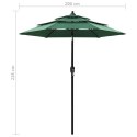 VidaXL 3-poziomowy parasol na aluminiowym słupku, zielony, 2 m