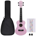 VidaXL Ukulele sopranowe z pokrowcem, dla dzieci, różowe, 23"