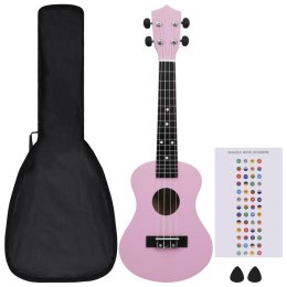 VidaXL Ukulele sopranowe z pokrowcem, dla dzieci, różowe, 23