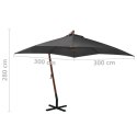 VidaXL Parasol ogrodowy wiszący, na jodłowym słupku, antracyt, 3x3 m