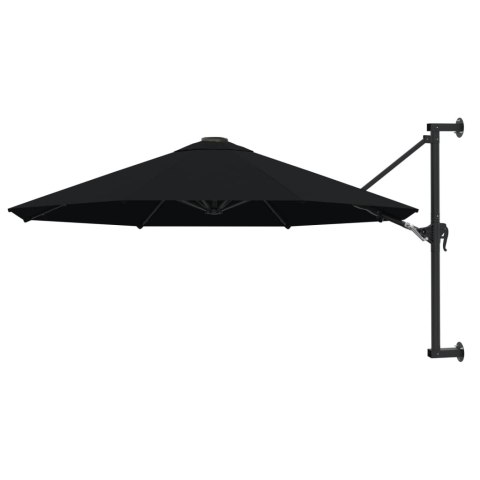 VidaXL Parasol ścienny na metalowym słupku, 300 cm, czarny