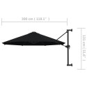 VidaXL Parasol ścienny na metalowym słupku, 300 cm, czarny