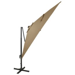 VidaXL Parasol wiszący z lampkami LED i słupkiem, 300 cm, taupe