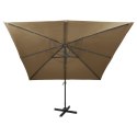 VidaXL Parasol wiszący z lampkami LED i słupkiem, 300 cm, taupe