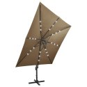 VidaXL Parasol wiszący z lampkami LED i słupkiem, 300 cm, taupe