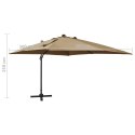 VidaXL Parasol wiszący z lampkami LED i słupkiem, 300 cm, taupe