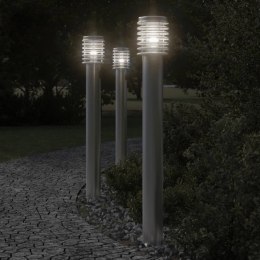 VidaXL Lampy ogrodowe na słupku, z gniazdkiem, 3 szt., srebrne, 110 cm