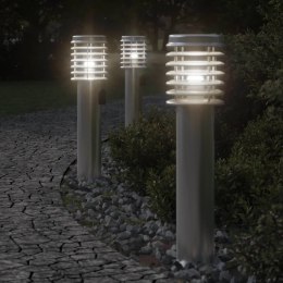 VidaXL Lampy ogrodowe na słupku, z gniazdkiem, 3 szt., srebrne, 60 cm