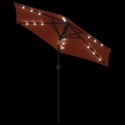 VidaXL Parasol ogrodowy LED, stalowy słupek, terakota, 225x225x212 cm