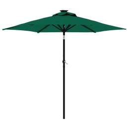 VidaXL Parasol ogrodowy LED, stalowy słupek, zielony, 225x225x212 cm