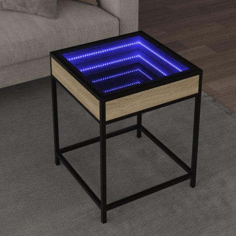 VidaXL Stolik kawowy z LED Infinity, dąb sonoma, 40x40x51 cm