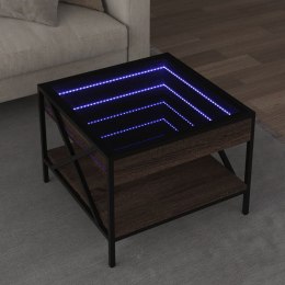 VidaXL Stolik kawowy z LED Infinity, brązowy dąb, 50x50x38 cm