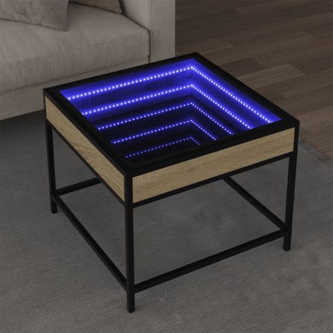 VidaXL Stolik kawowy z LED Infinity, dąb sonoma, 50x50x41 cm