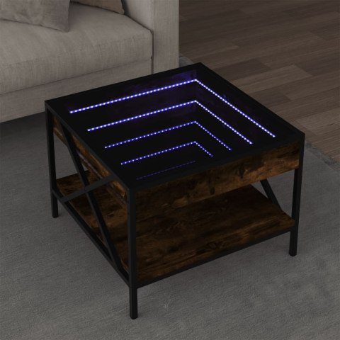 VidaXL Stolik kawowy z LED Infinity, przydymiony dąb, 50x50x38 cm