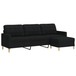 VidaXL 3-osobowa sofa z podnóżkiem, czarna, 210 cm, tkaniną