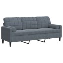 VidaXL 3-osobowa sofa z poduszkami, ciemnoszara, 180 cm, aksamit