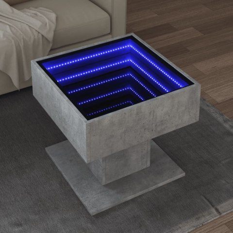 VidaXL Stolik kawowy z LED, szarość betonu, 50x50x45 cm