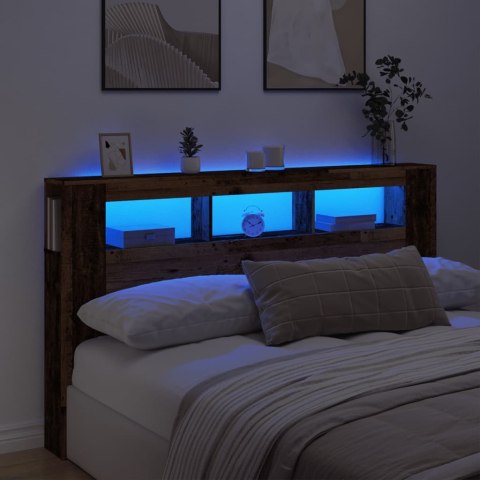 VidaXL Wezgłowie łóżka z LED, stare drewno, 180x18,5x103,5 cm