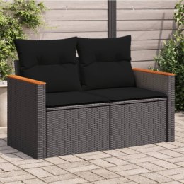 VidaXL Sofa ogrodowa z poduszkami, 2-osobowa, czarna, polirattan