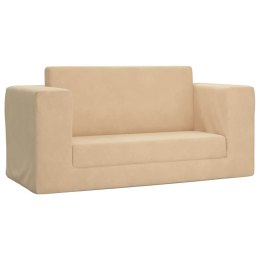 VidaXL 2-os. sofa dla dzieci, rozkładana, kremowa, miękki plusz